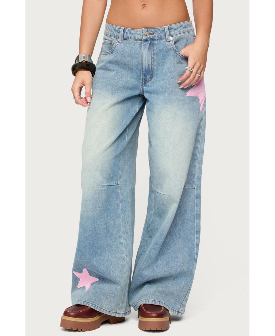 

Женские джинсы Trish Stars с низкой посадкой и свободным кроем Edikted, Light-blue