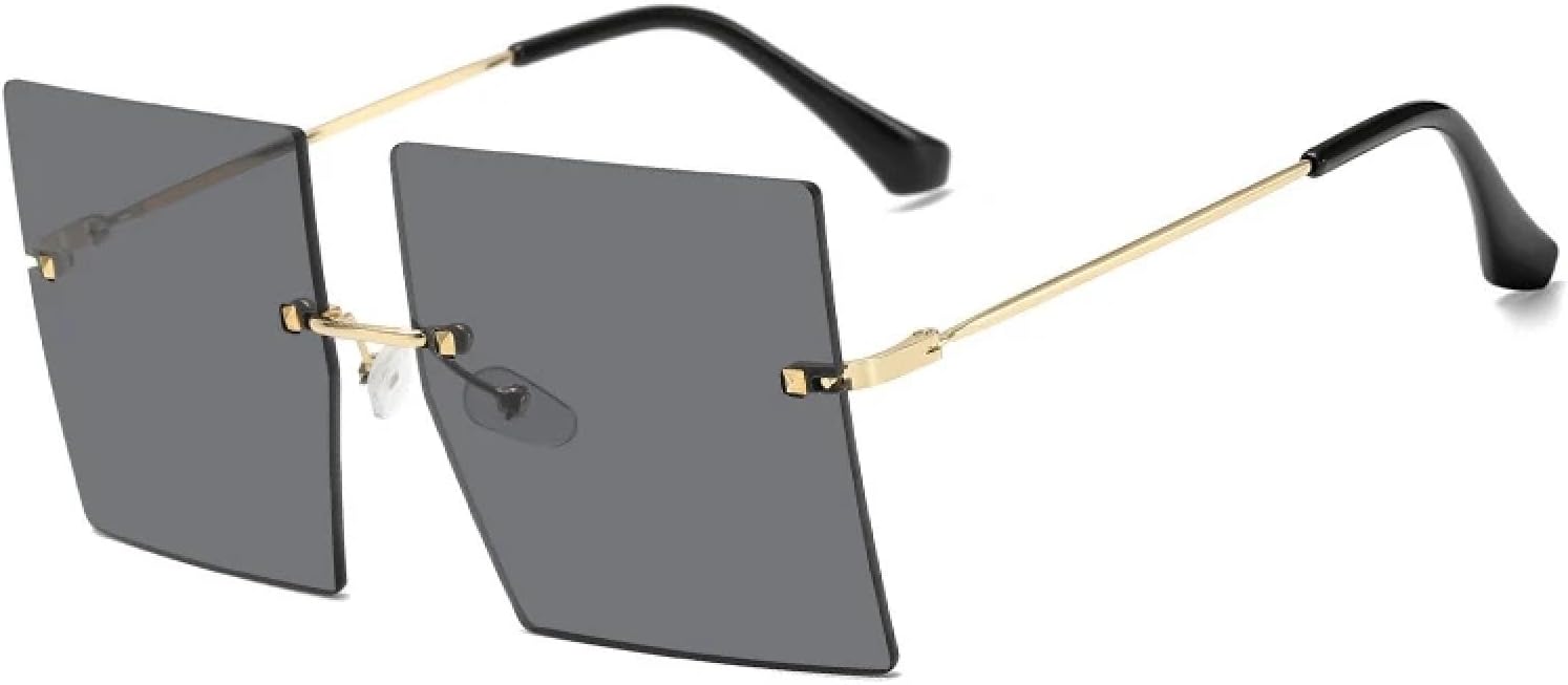 

Винтажные солнцезащитные очки большого размера без оправы для женщин и мужчин, модные, роскошные, в стиле панк, для путешествий, с защитой от УФ-излучения UV400 TKKTLLT, Gold Gray