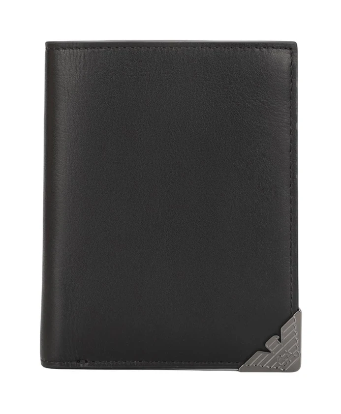 

Черный кожаный кошелек с логотипом. Emporio Armani, черный