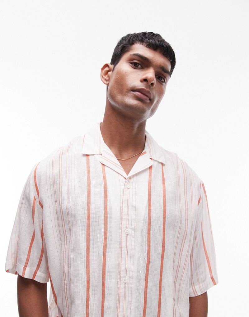 

Красная рубашка в фактурную полоску с короткими рукавами Topman
