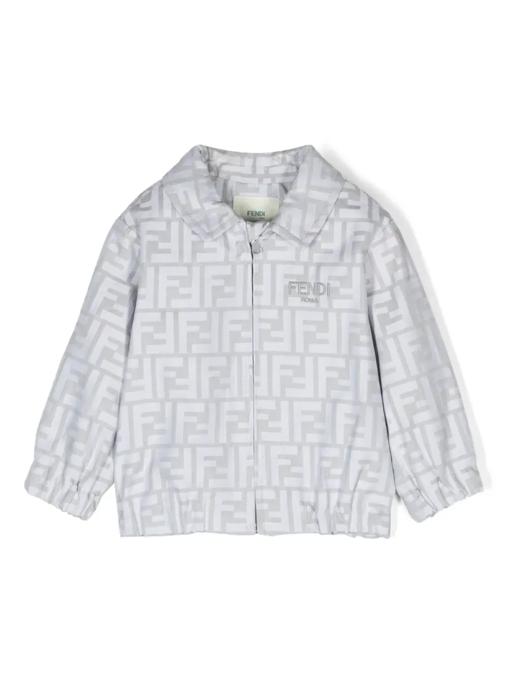 Хлопковая куртка-бомбер с жаккардовым логотипом Fendi Kids, серый