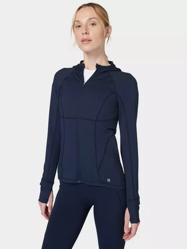 

Топ Sweaty Betty Pro Run Zip Up Hooded, цвет navy/blue