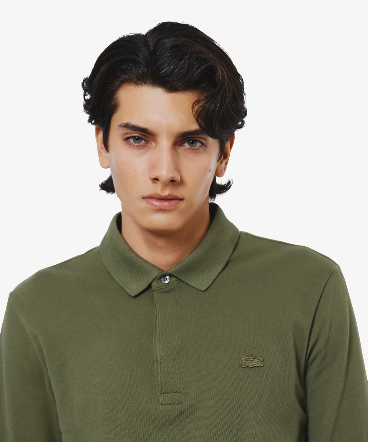 Мужская длинная футболка-поло Lacoste с хай-нек застежкой, темно-синяя — фото 4