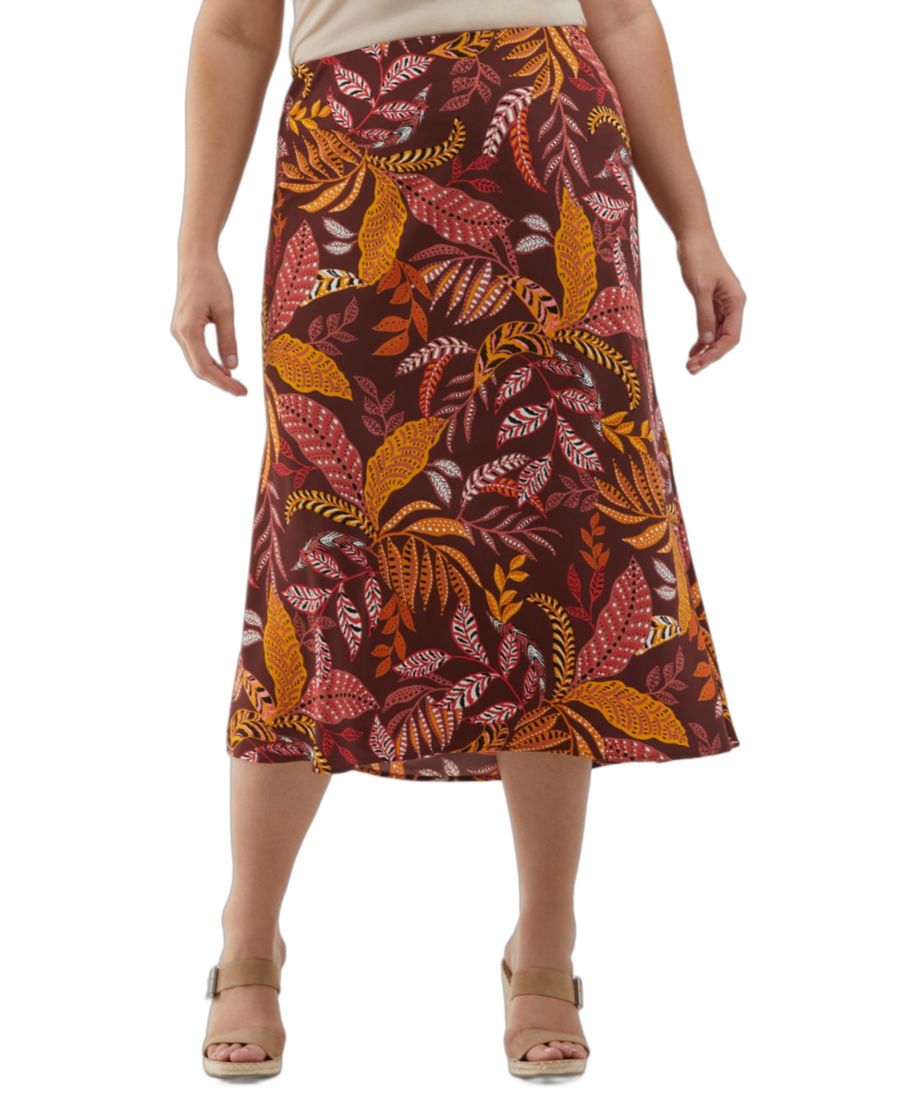 

Юбка миди большого размера с принтом в виде листьев, выполненная косым швом ELLA Rafaella, Decadent Chocolate