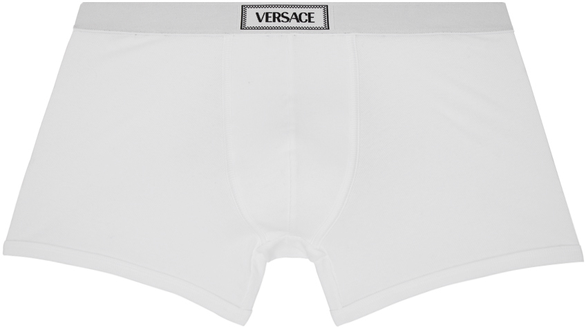 

Белые длинные боксеры с логотипом 90-х Versace Underwear