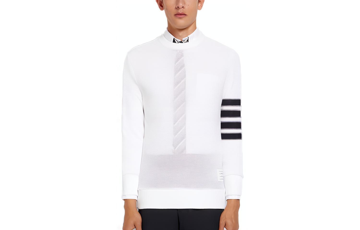 

Хлопковый джемпер с 4 полосками THOM BROWNE, белый
