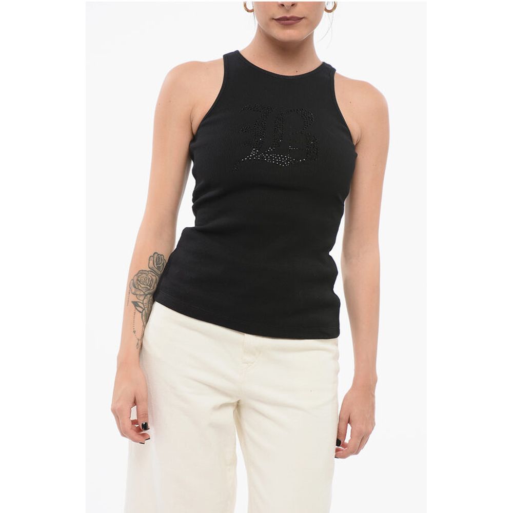 

Ребристая майка с логотипом из стразов Blumarine, Black