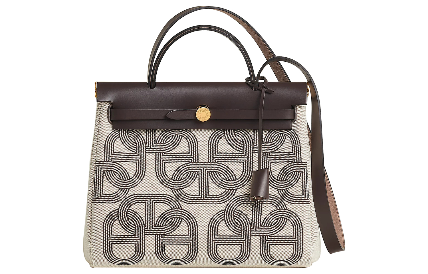 

HERMES Сумка Herbag Zip H Plume Canvas с кожаной лямкой, кроссбоди, ручная, 31, унисекс, светлый бежевый