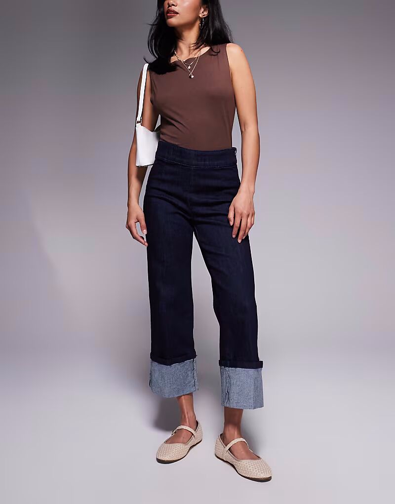 

Узкие джинсы River Island Petite с отворотами темно-синего цвета
