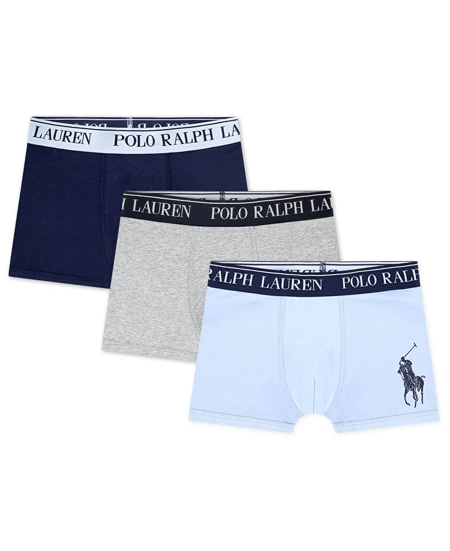 Комплект из 3 трусов-боксеров с логотипом для мальчиков 8-20 лет Polo Ralph Lauren, синий