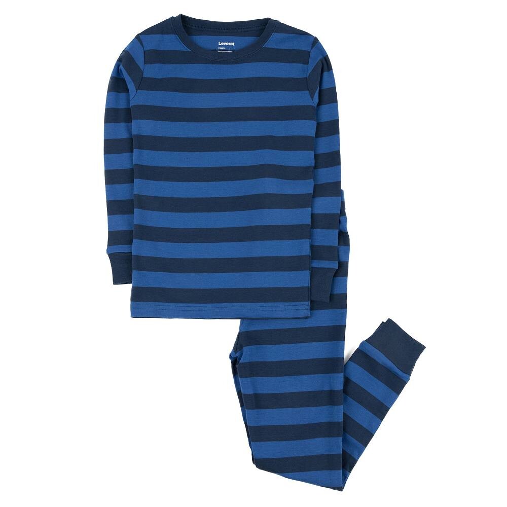 Хлопковая пижама из двух предметов Leveret для мальчиков в полоску, цвет Blue Navy