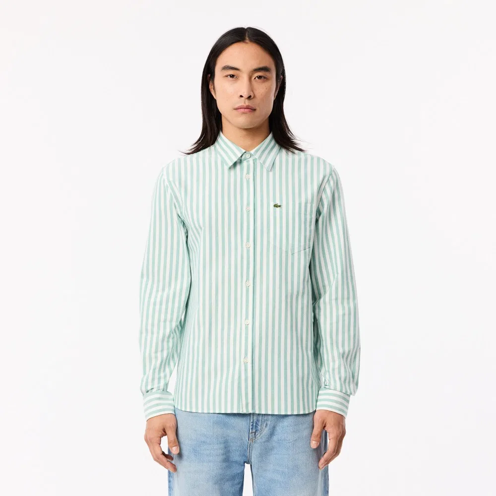 Мужская оксфордская рубашка в полоску, зелёная, от Lacoste