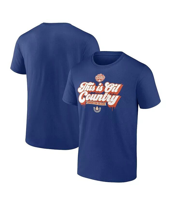 

Мужская синяя футболка Edmonton Oilers 2023 NHL Heritage Classic Local Fanatics