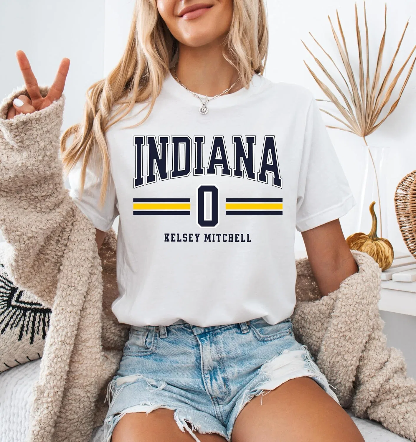 Футболка Kelsey Mitchell 0 Indiana Basketball | Ретро фан-джерси | Одежда Indy Pro Hoops | Унисекс Bella Canvas GENERIC, белый — фото 2