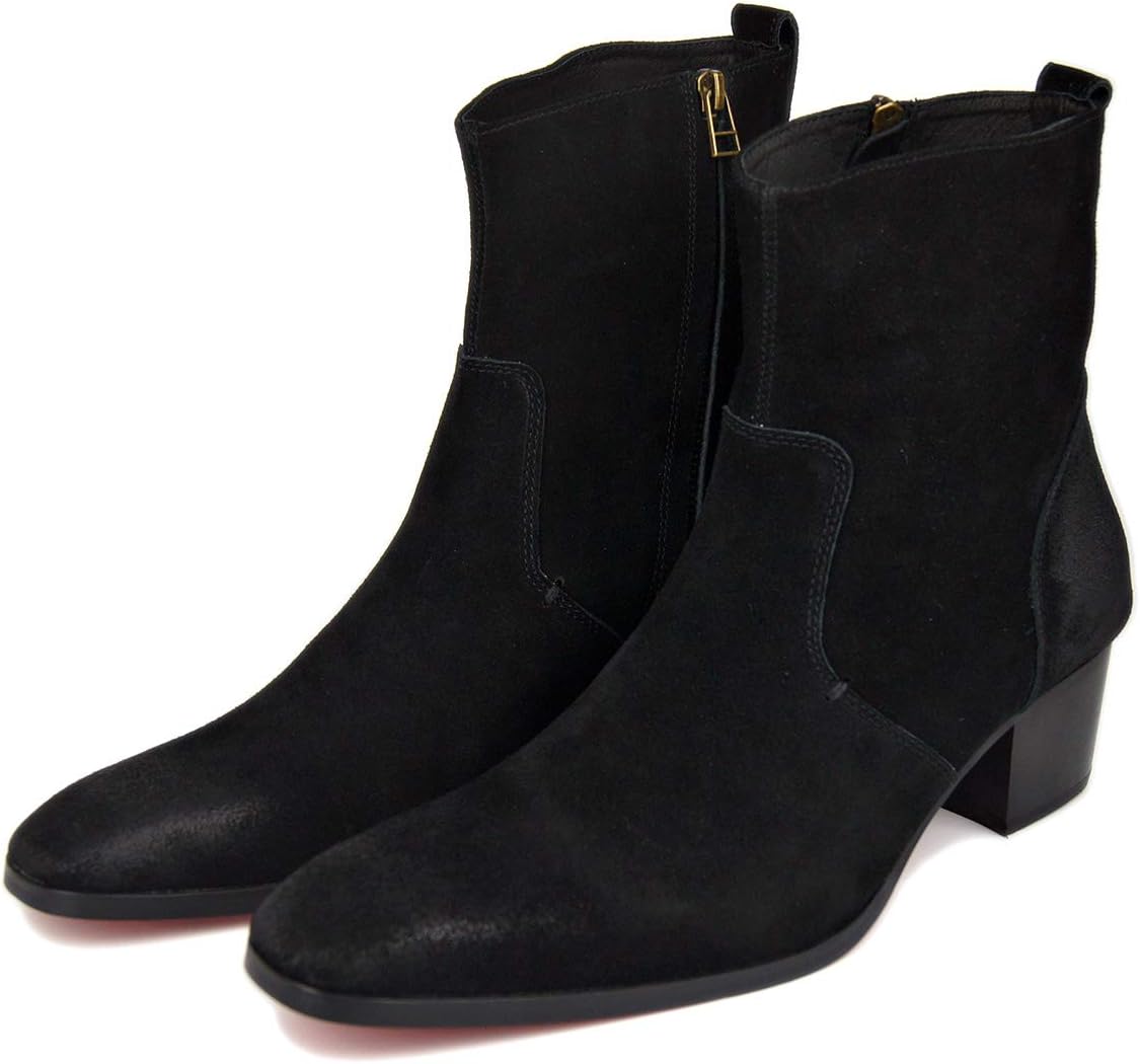 Мужские кожаные ботинки OSSTONE Chukka Дизайнерские ботинки из телячьей кожи Повседневные туфли на каблуке на молнии OS-JY002-Black-Calfskin-US, черный — фото 4
