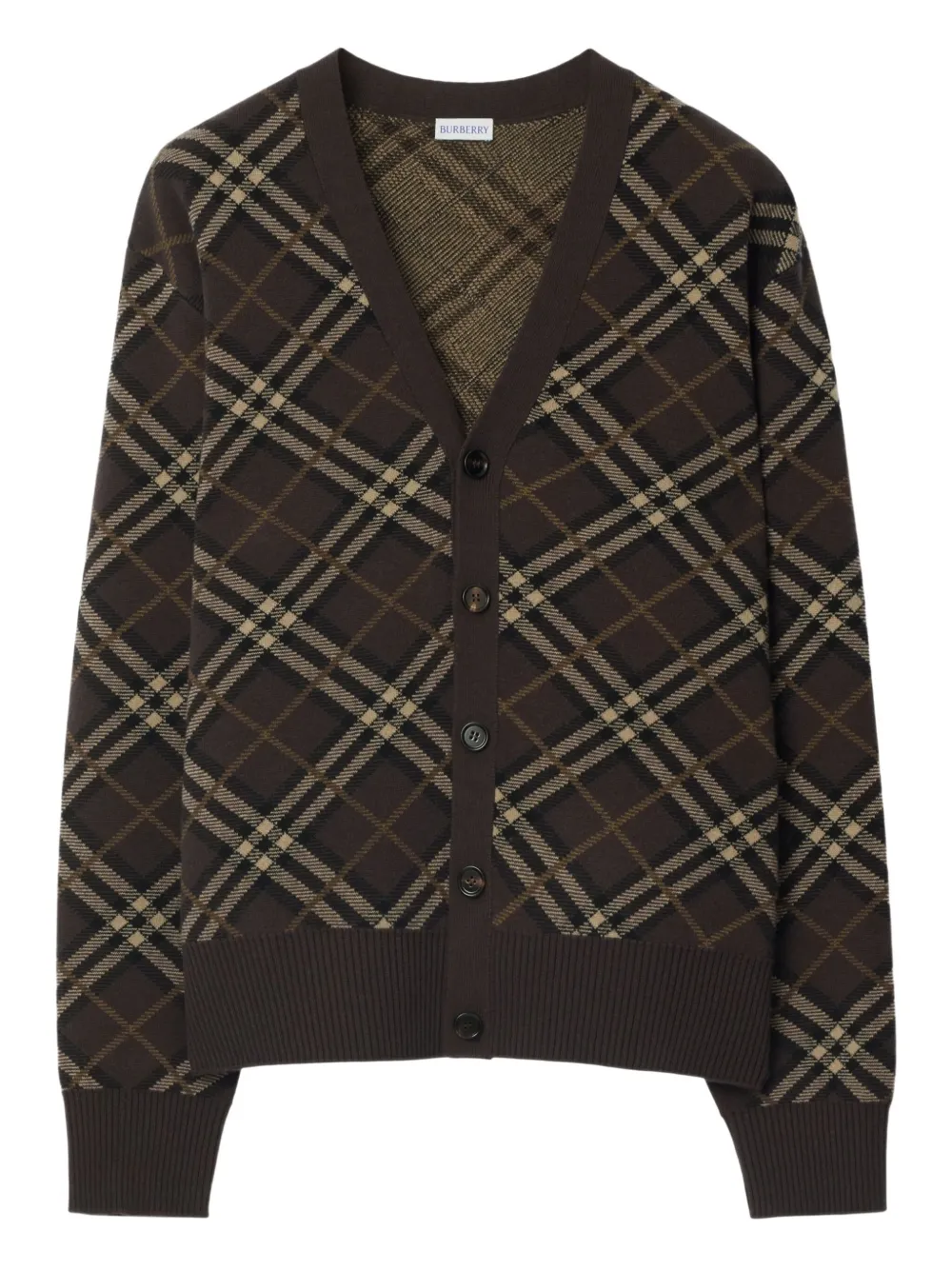 

Кардиган в клетку из смеси шерсти и кашемира BURBERRY, коричневый