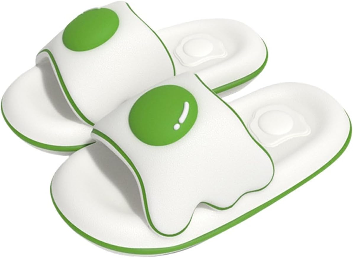 

Тапочки «Жареное яйцо», оригинальные тапочки с яйцом для мужчин и женщин, летние домашние, для ванной и пляжа, с толстой подошвой, нескользящие, быстро сохнущие Generic, белый/зеленый