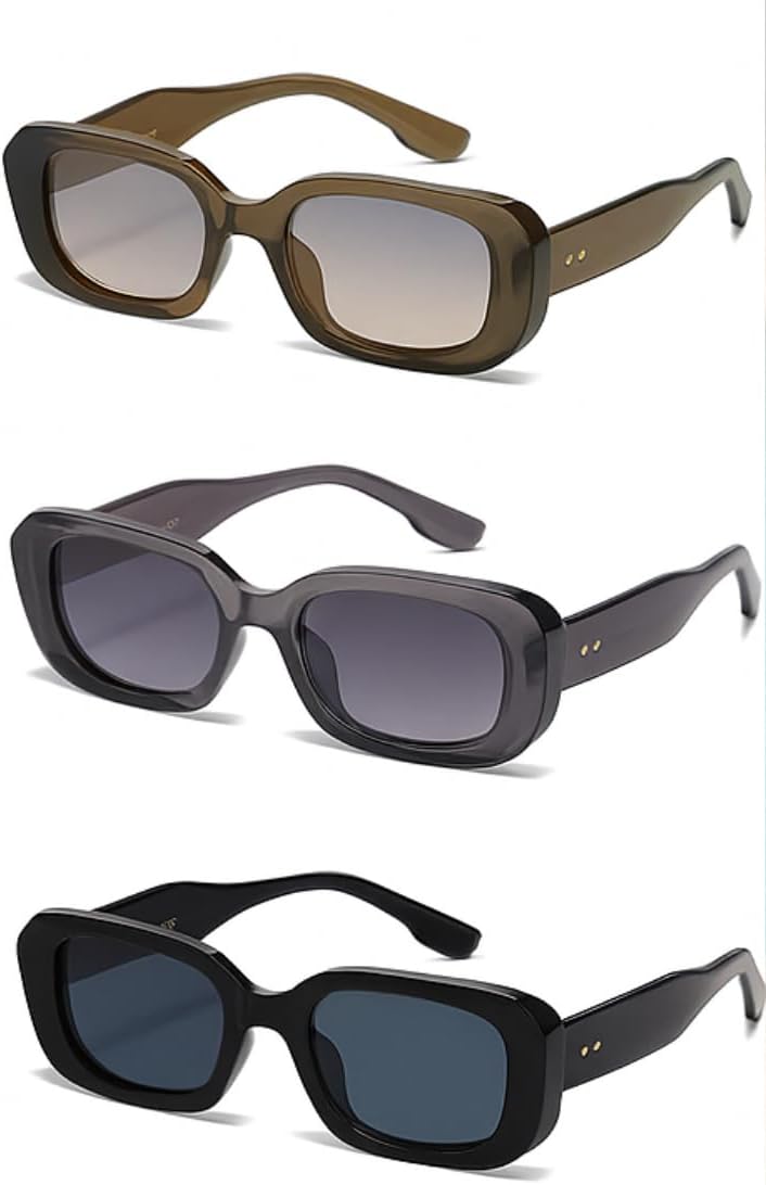 

Солнцезащитные очки в стиле ретро, ​​прямоугольной формы, комплект из 3 штук, прозрачная толстая оправа, сплошной черный/пепельно-серый/темно-сливовый цвета Generic, Brown, Grey, Black