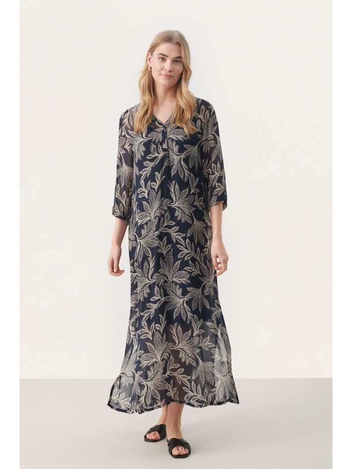 

Платье BeritPW, прямого кроя, темно-синего цвета с нежным принтом листьев PART TWO