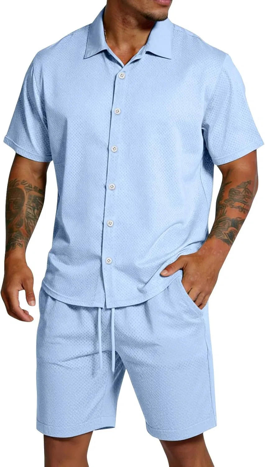 Мужской летний костюм из 2 предметов с коротким рукавом, Light Blue
