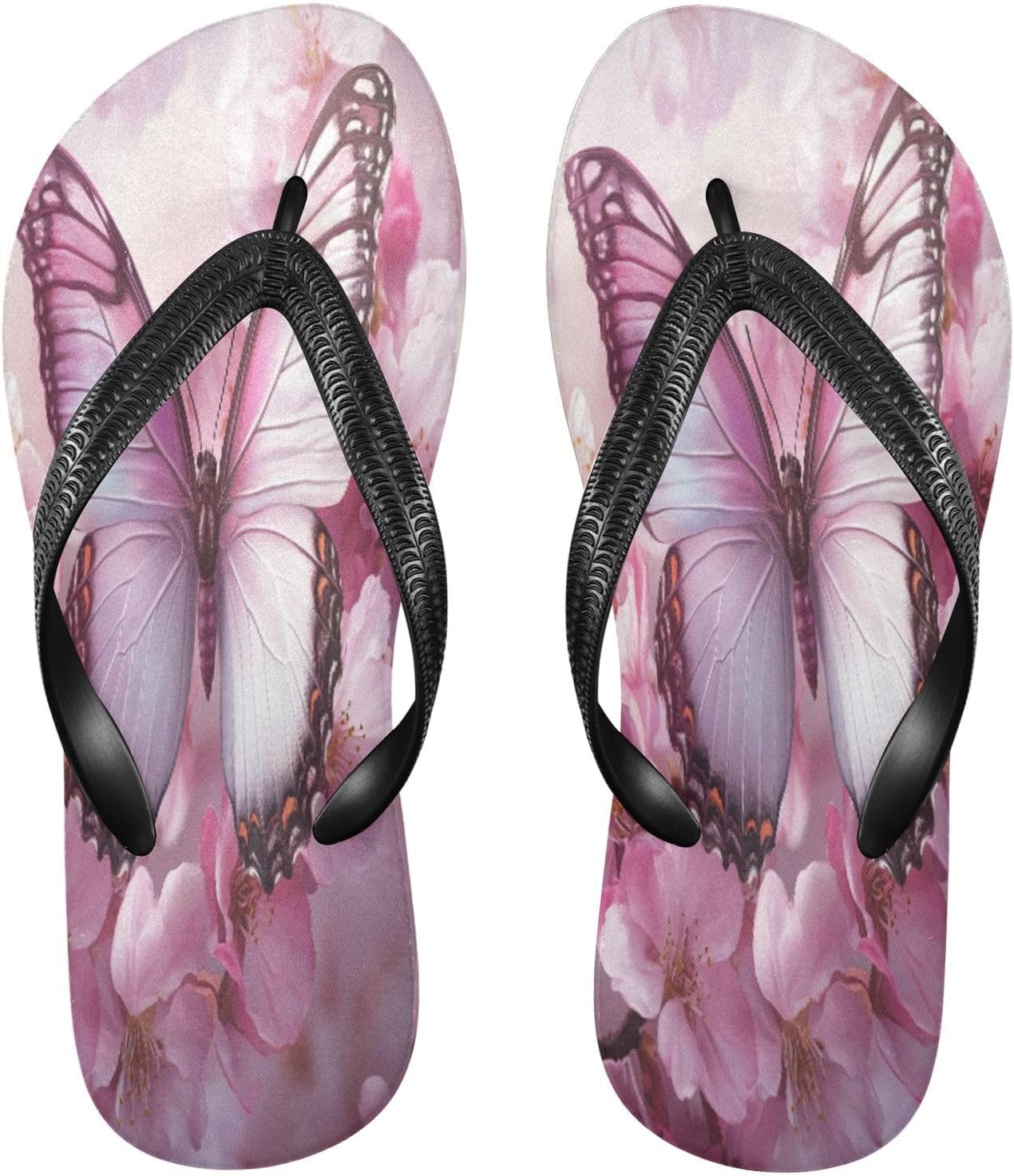 

Вьетнамки с принтом вишневого цвета и бабочек, пляжные шлепанцы, резиновые нескользящие летние тапочки для мужчин и женщин Sinestour, розовый