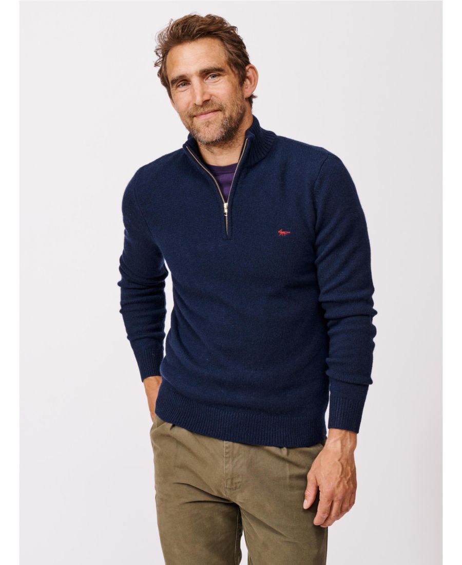 

Мужской свитер из овечьей шерсти цвета перца с застежкой-молнией на воротнике Aubin, Navy