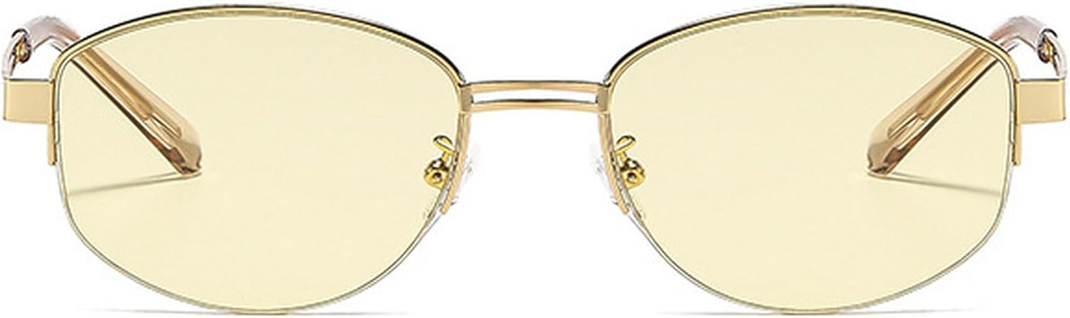 

Популярные модные овальные солнцезащитные очки для женщин, винтажные, полуободковые, черные и желтые, с защитой от УФ-излучения UV400, мужские солнцезащитные очки mincl, Yellow