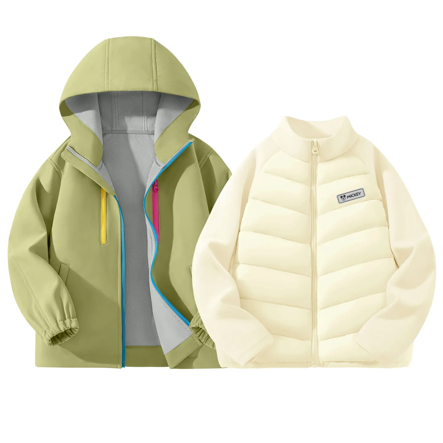 Детский комплект куртка Disney, [Thickened Thermal]Solid Color Green+Di H Square Hook-and-Loop K Ecru