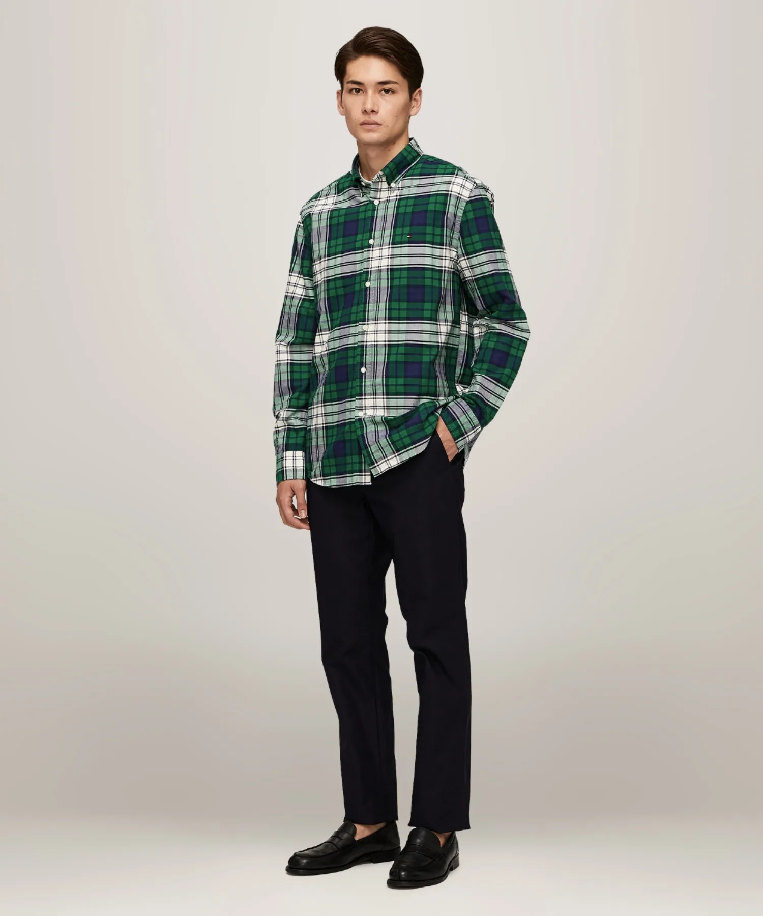 Унисекс рубашка в клетку Tommy Hilfiger оксфорд, зелёная — фото 4