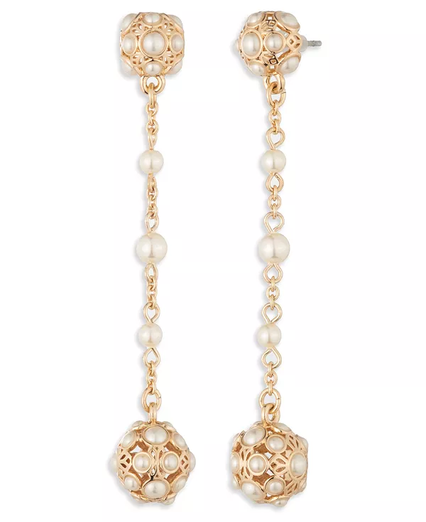 

Линейные серьги из смешанного искусственного жемчуга золотистого оттенка Marchesa, gold