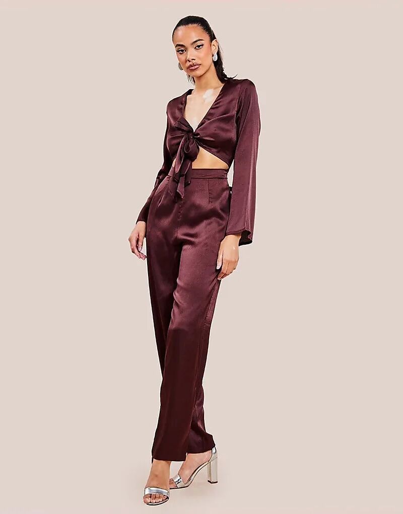 

Атласный комбинезон Goddiva Cut Out коричневого цвета