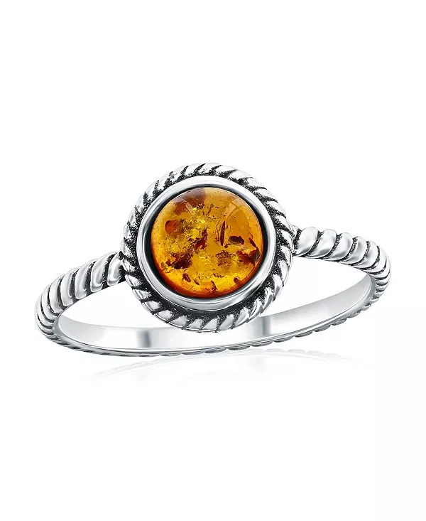 

Кольцо из стерлингового серебра с круглым янтарем и дизайнерским контуром Caribbean Treasures, amber