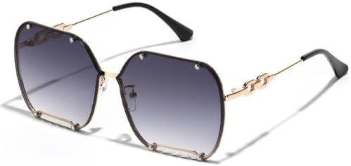 

Солнцезащитные очки квадратной формы большого размера 2026 года для женщин и мужчин, модные панк-очки с цепочкой и заклепками, солнцезащитные очки UV400 MTZJH, Gradient Grey