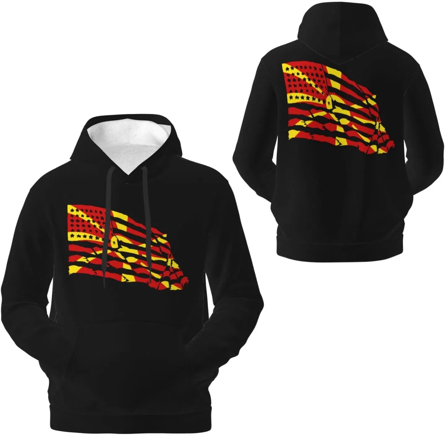 Мужская флисовая толстовка с капюшоном Macedonian America Flag и карманом Generic, черный — фото 4