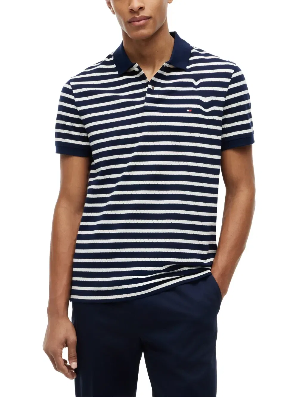 Футболка-поло в полоску с вышитым логотипом Tommy Hilfiger, синий — фото 3