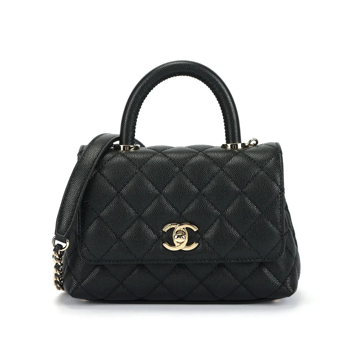 

CHANEL Коко Хэндл Мини женская черная сумка через плечо из зерненой телячьей кожи с золотой фурнитурой