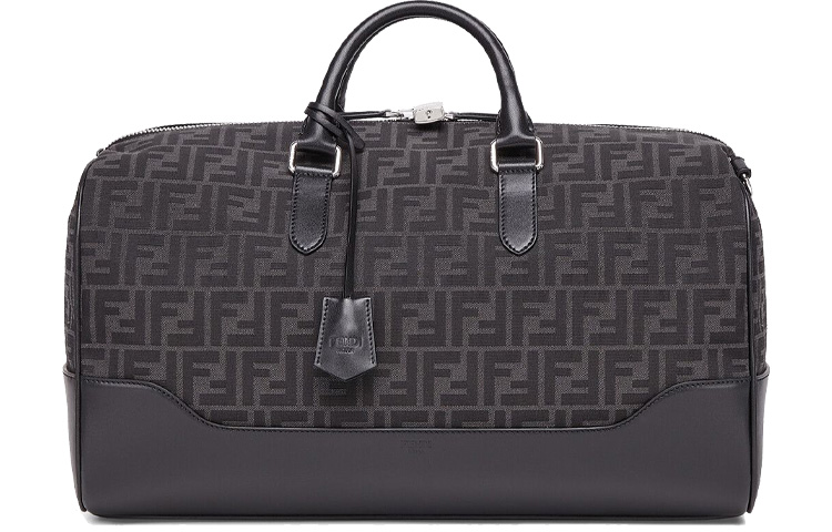 

FENDI Джаккардовая ткань с кожаной дорожная сумка, плечевая сумка, кроссбоди, большая мужская сумка черный серый