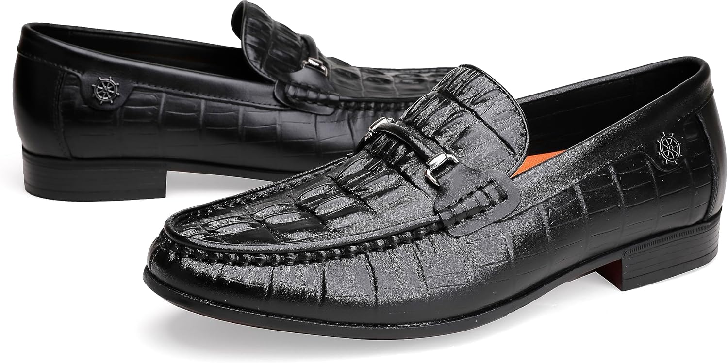 

Мужские кожаные лоферы с перфорацией, с тиснением под крокодила, на утяжке, подходящие для вечеринок, бизнеса, свадеб Generic, черный