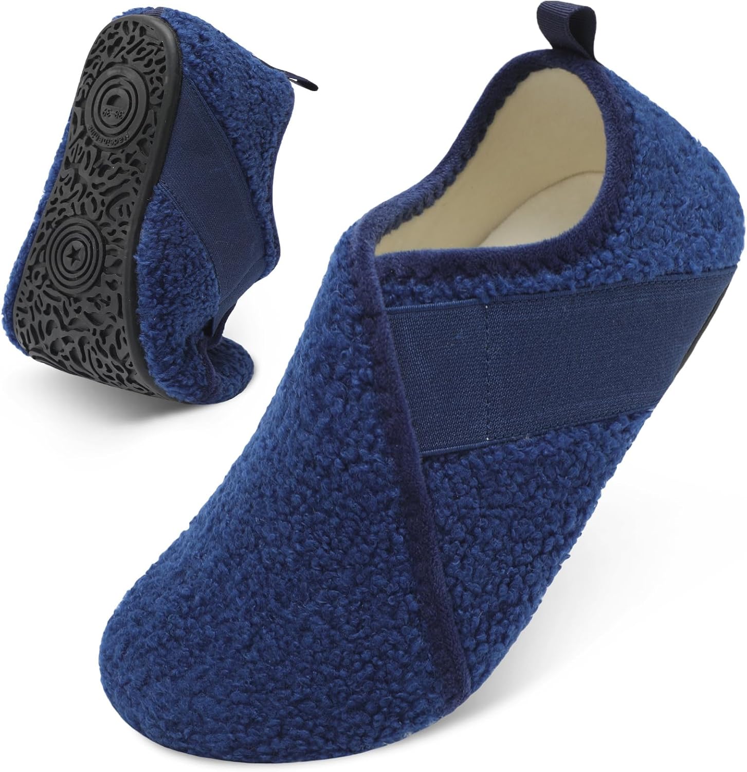 

Домашние тапочки Besroad для женщин и мужчин, удобные тапочки-носки с меховой отделкой, мягкой резиновой подошвой для дома, спальни, путешествий и йоги, темно-синий