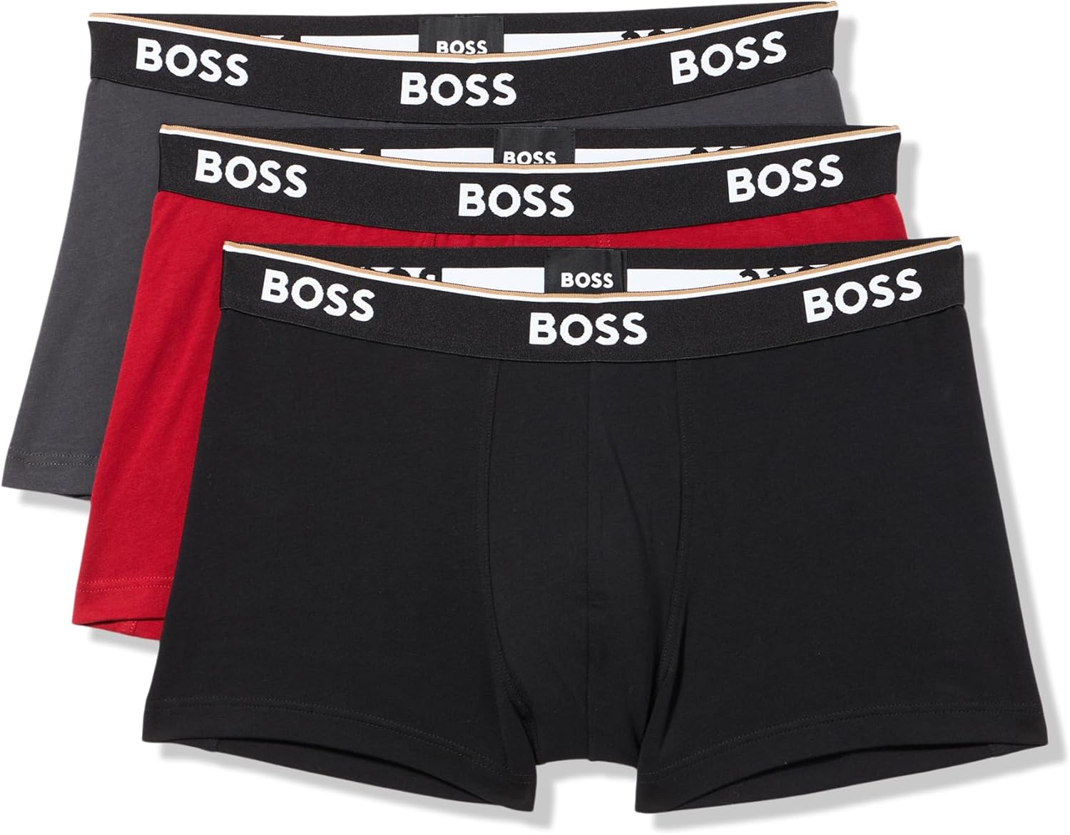 

BOSS мужские трусы 3 шт, разноцветные, с крупным логотипом, Charcoal/Black/Merry Red