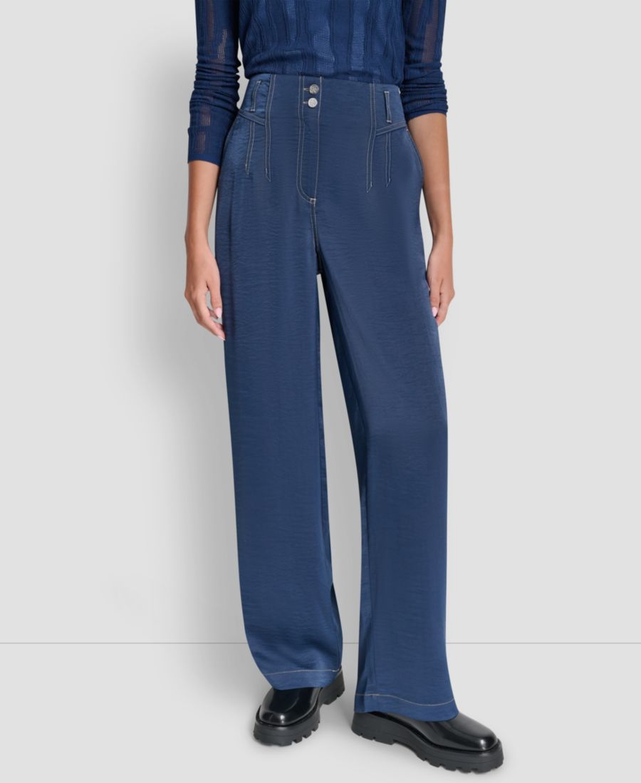 

Женские брюки с глянцевой отделкой и декоративной строчкой DKNY, Hudson Blue