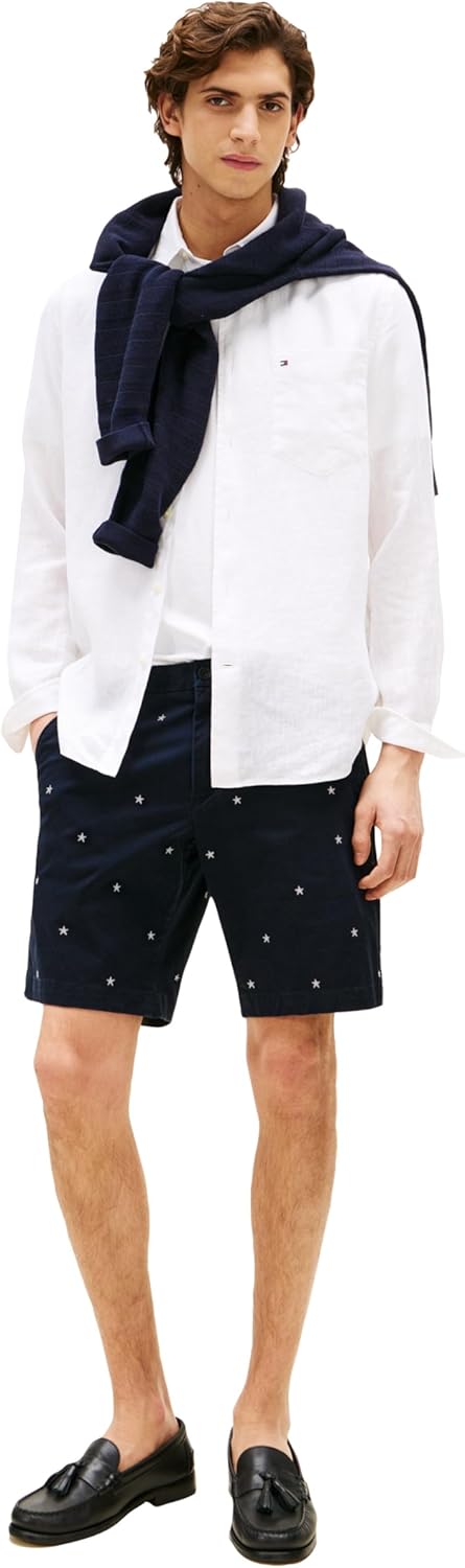 Мужские повседневные хлопковые шорты Tommy Hilfiger длиной 9 дюймов с эластичным ремешком, также доступны в размерах для больших и высоких женщин., Desert Sky/ Ivory — фото 3