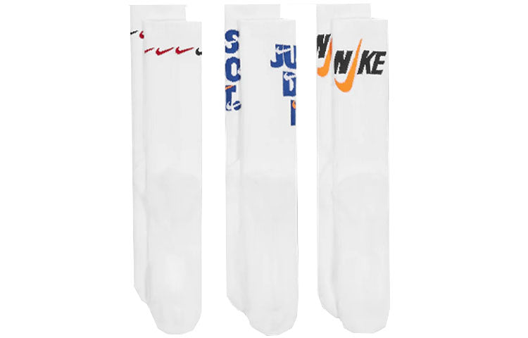 Носки Nike Printing Logo Athleisure Casual Sports Socks 3 Pairs White DH3822-902, белый — фото 4