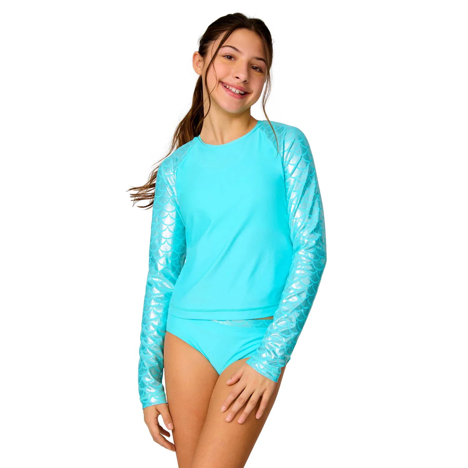 Free Country Girls' Rash Guard and Bikini Swim Set, Aquatopia Foil Mermaid
