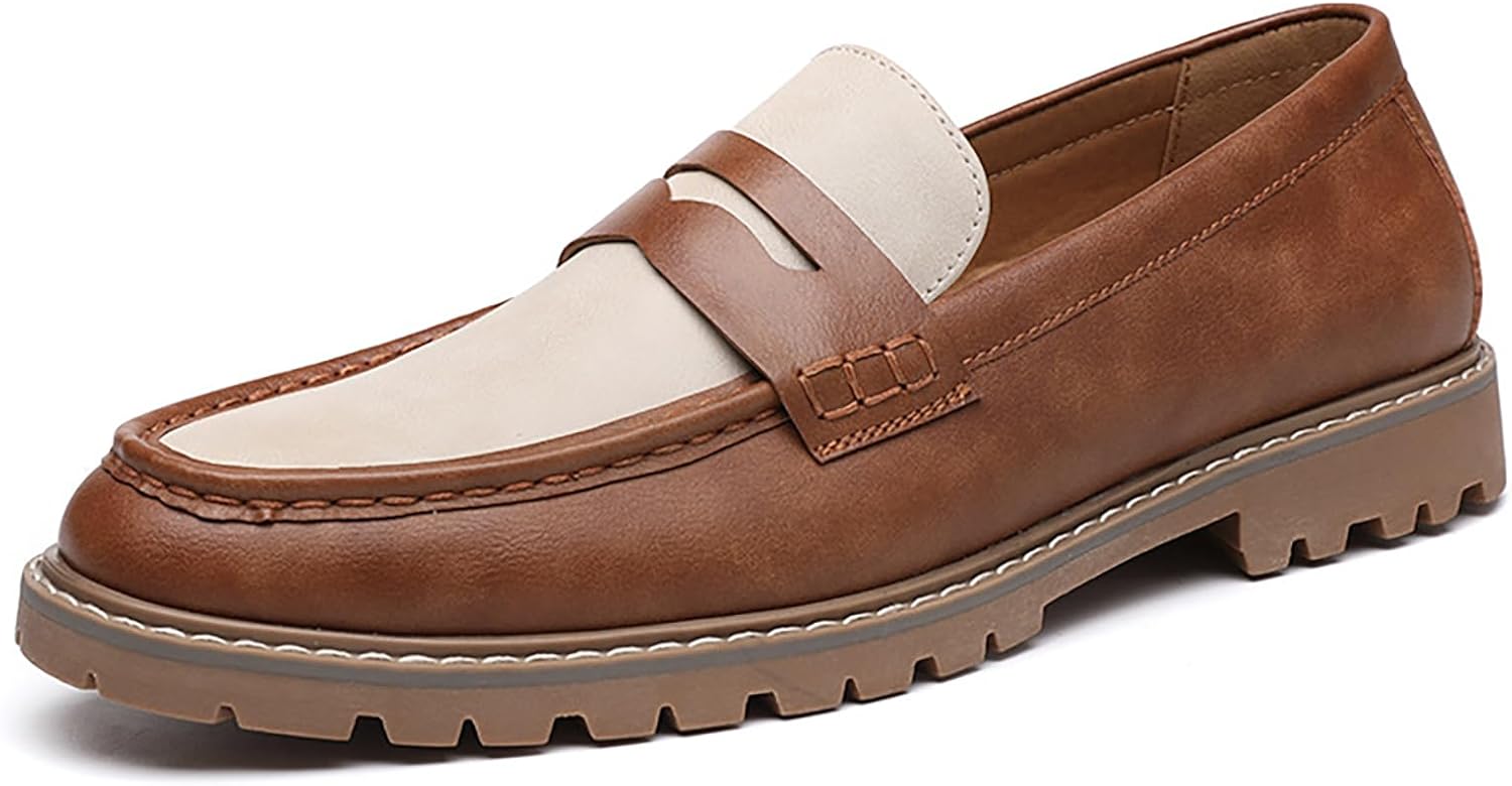 

Мужские кожаные лоферы SIYAKE с массивной подошвой, для вечернего и повседневного ношения, слипоны с круглым носком, низким каблуком, деловая и официальная обувь, свадебные и праздничные туфли, коричневый