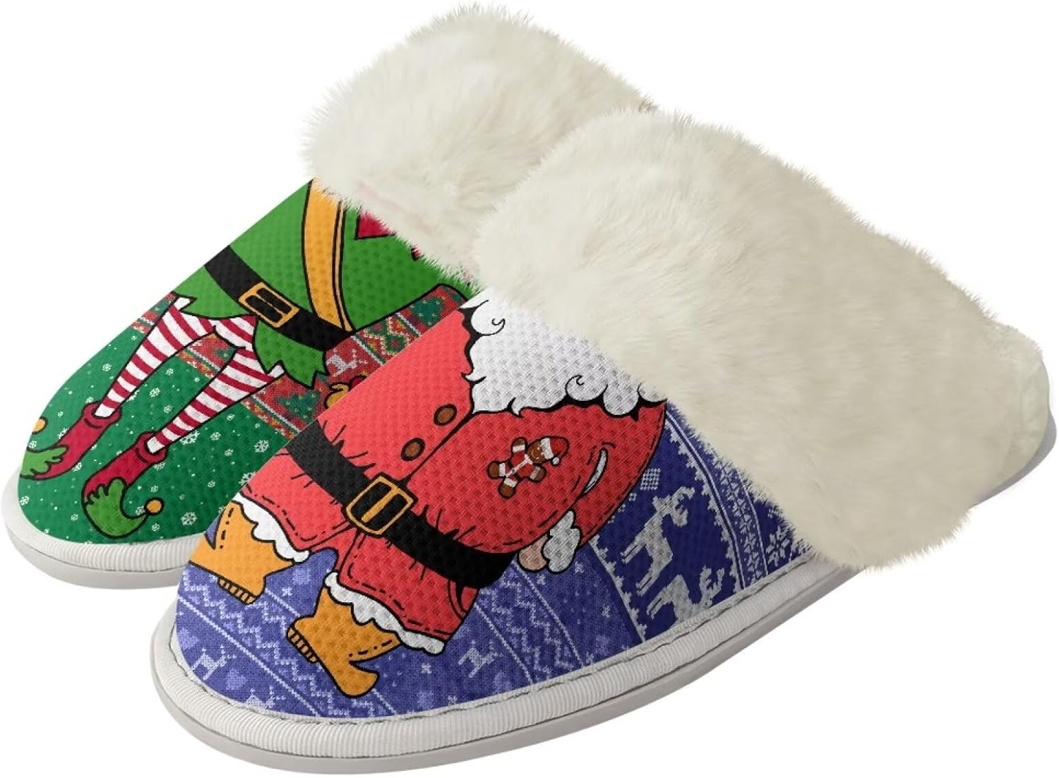 

Рождественские хлопковые тапочки с принтом для женщин и мужчин, повседневные, с нескользящей подошвой, мягкие плюшевые домашние тапочки для улицы и дома Zhangruoheng, Santa Claus Print