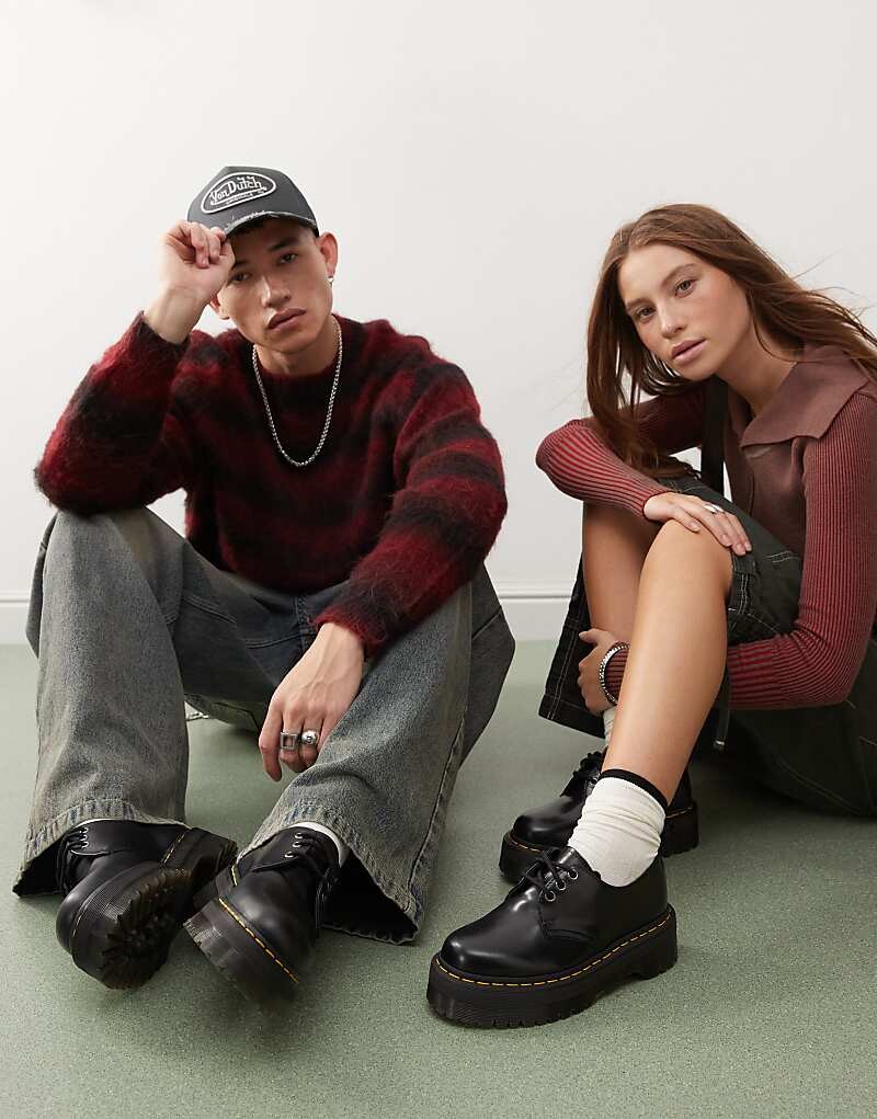 Черные туфли унисекс Dr Martens 1461 Quad с 3 люверсами из гладкой кожи