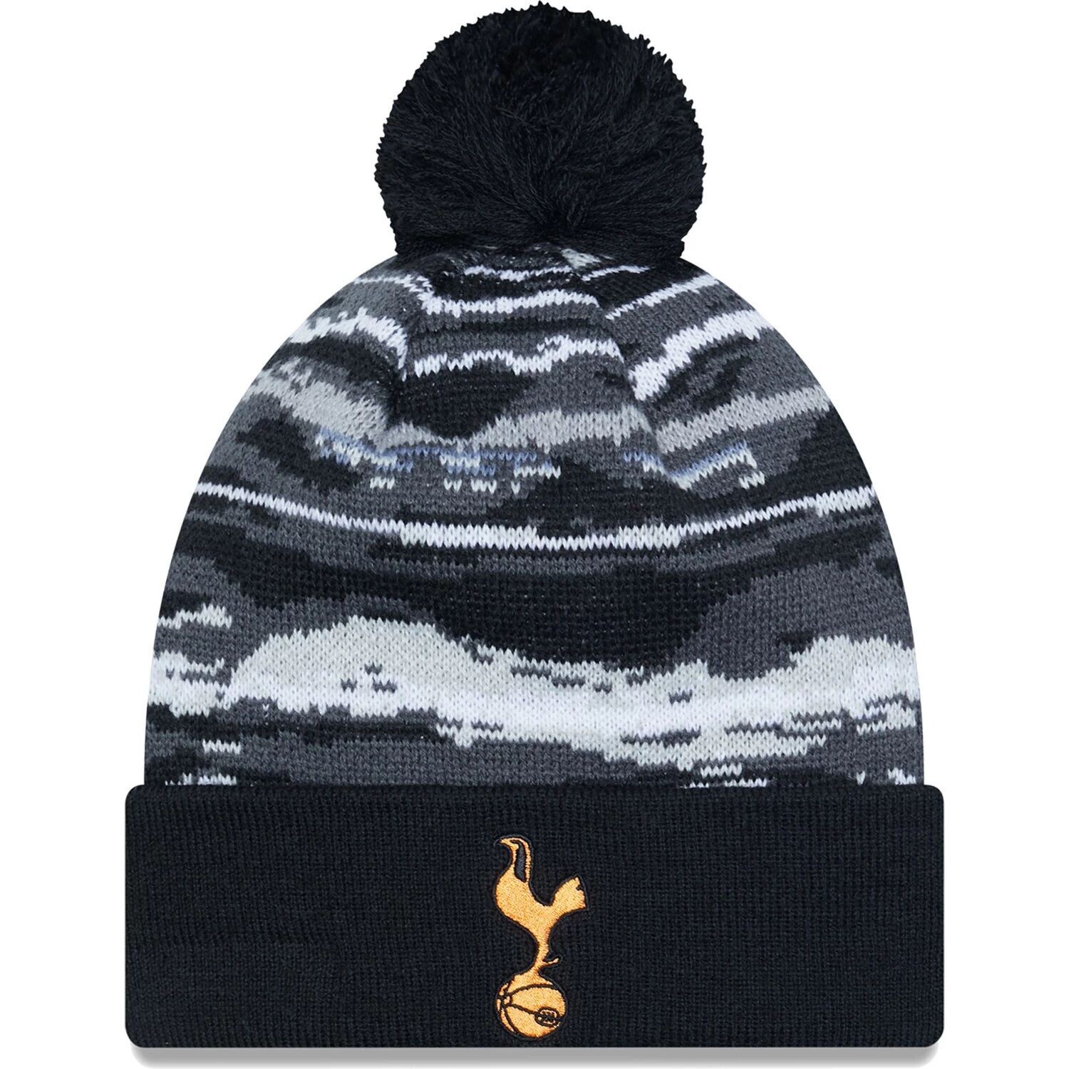 

Мужская черная вязаная шапка New Era Tottenham Hotspur Wave со сплошным принтом, манжетами и помпоном