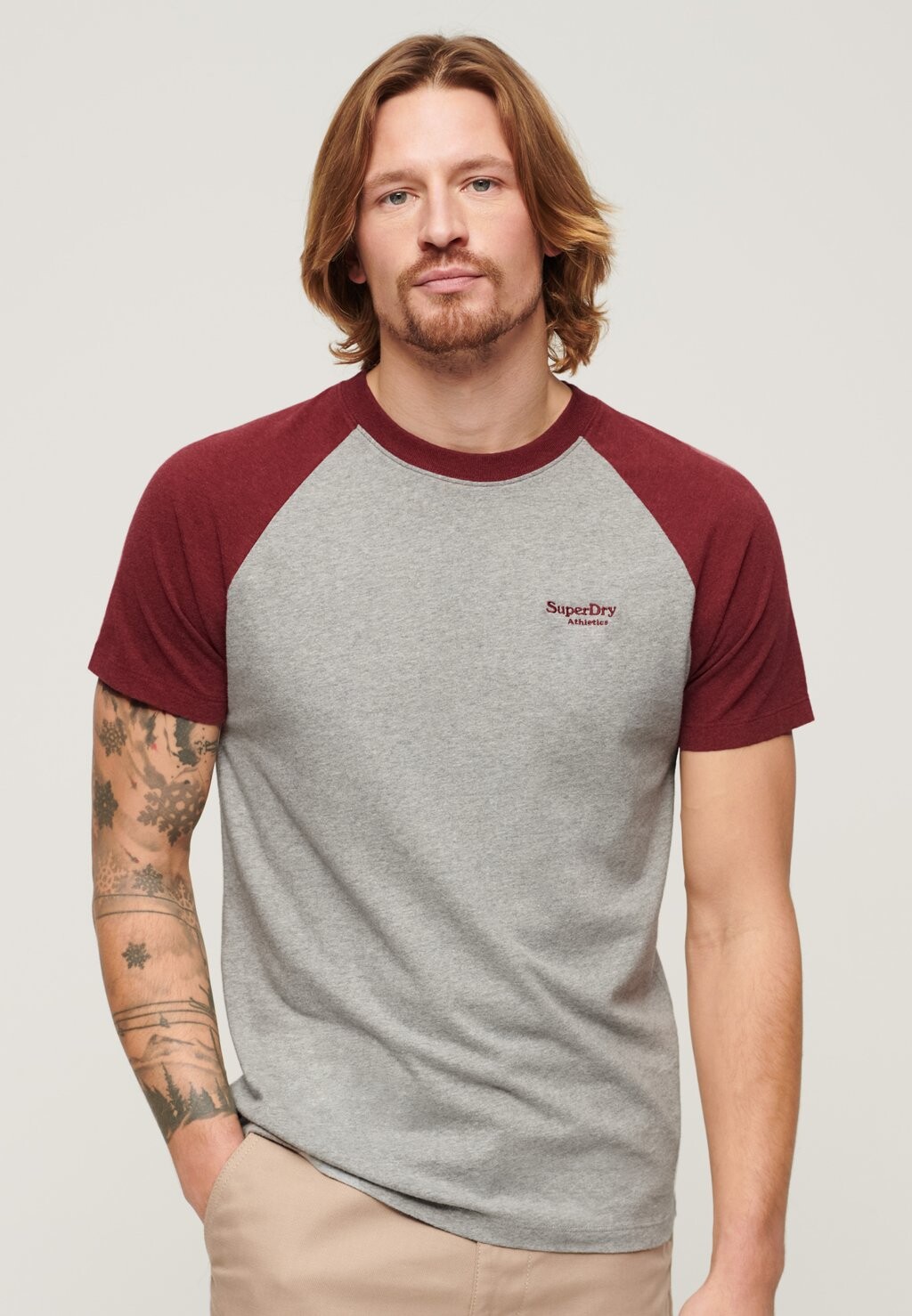 

Футболка с принтом ESSENTIAL BASEBALL Superdry, цвет grey marl vintage red marl