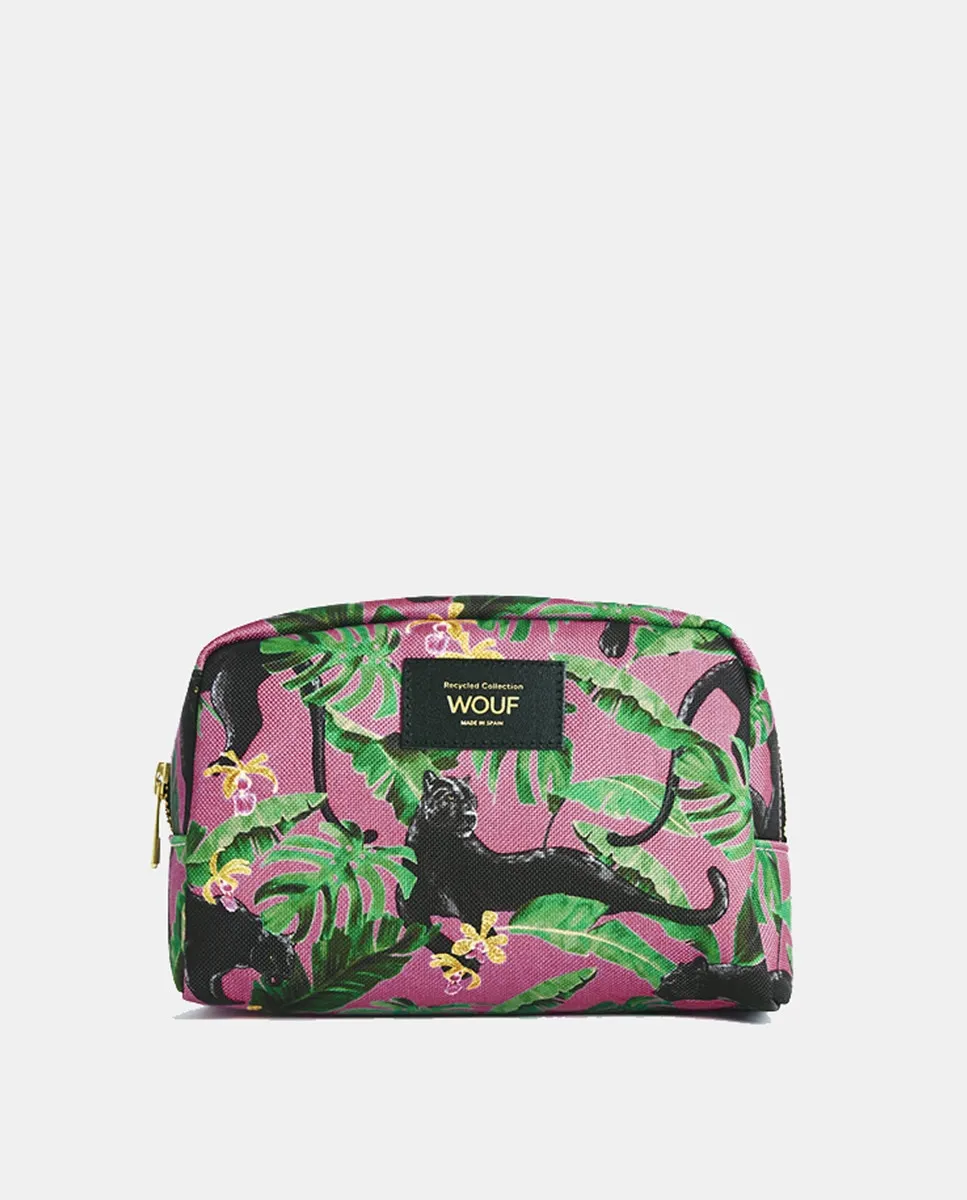 

Косметичка среднего размера с внутренним карманом, украшенная принтом розовой, зеленой и черной пантеры Wouf, розовый